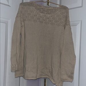 Blu Pepper Cream Knit Sweater w/ crochet Lace Yoke & Long Sleeves - Size L